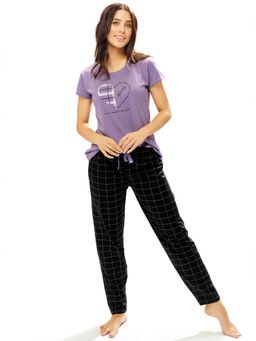 LOTIK - Women Purple Cotton T-Shirt with Pyjama