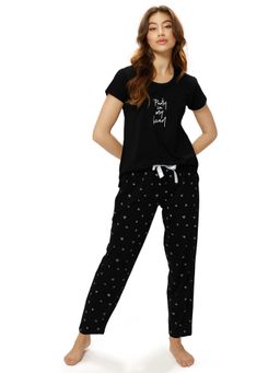 LOTIK - Women Black Cotton T-Shirt with Pyjama