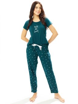 LOTIK - Women Teal Cotton T-Shirt with Pyjama