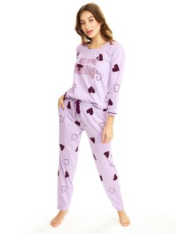 LOTIK - Women Lavender Cotton Top with Pyjama