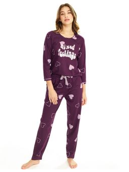 LOTIK - Women Purple Cotton Top with Pyjama