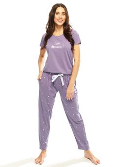 LOTIK - Women Purple Cotton T-Shirt with Pyjama