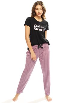 LOTIK - Women Lavender Cotton T-Shirt with Pyjama