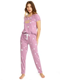 LOTIK - Women Pink Cotton T-Shirt with Pyjama