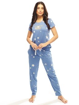 LOTIK - Women Blue Cotton T-Shirt with Pyjama
