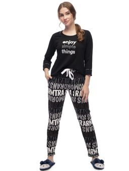 LOTIK - Women Black Cotton Top with Pyjama