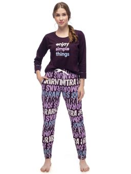 LOTIK - Women Wine Cotton Top with Pyjama