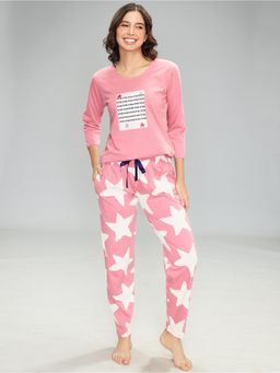 LOTIK - Women Pink Cotton Top with Pyjama