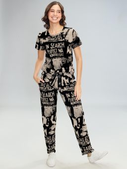 LOTIK - Women Black Cotton Top with Pyjama