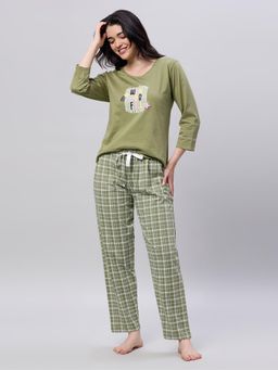 LOTIK - Women Green Cotton Top with Pyjama