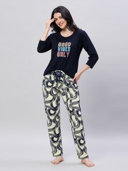 LOTIK - Women Blue Cotton Top with Pyjama