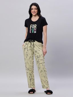 LOTIK - Women Black Cotton Top with Pyjama
