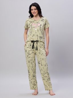 LOTIK - Women Olive Cotton Top with Pyjama