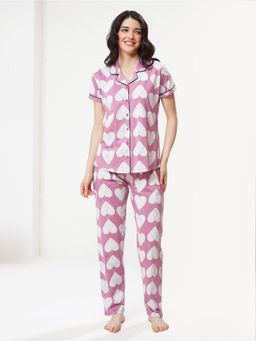 LOTIK - Women Pink Cotton Shirt with Pyjama