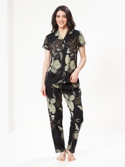 LOTIK - Women Black Cotton Shirt with Pyjama