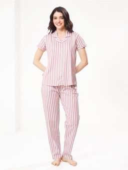 LOTIK - Women Pink Cotton Shirt with Pyjama