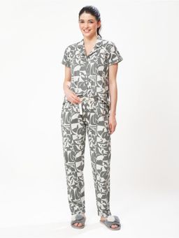 LOTIK - Women Green Cotton Shirt with Pyjama