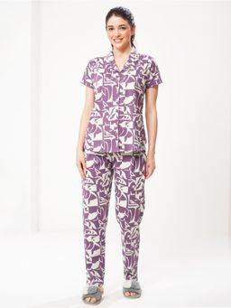 LOTIK - Women Magenta Cotton Shirt with Pyjama