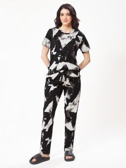 LOTIK - Women Black Cotton Top with Pyjama