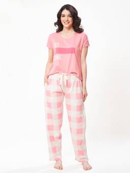 LOTIK - Women Pink Cotton Top with Pyjama