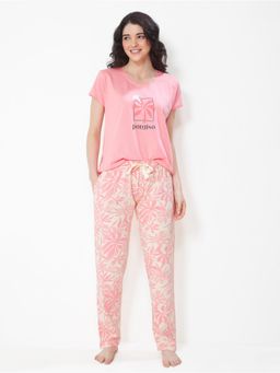 LOTIK - Women Pink Cotton Top with Pyjama