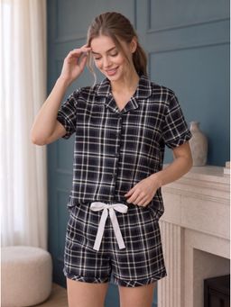 LOTIK - Women Black Cotton Shirt with Shorts