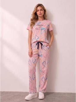 LOTIK - Women Pink Cotton Top with Pyjama