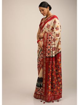 KALKI FASHION - Off White Saree In Silk Multi Colored Patola Print with Unstitched Blouse