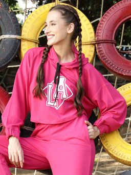 Sera - Women Solid Hood Long Sleeves Crop Sweatshirt