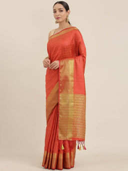 Mimosa - Women Kanjivaram Silk Saree With Unstitched Blouse