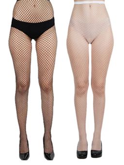 NEXT2SKIN - Women's Fishnet Mesh Pantyhose Stockings Black & White, MediumNet (Pack of 2)