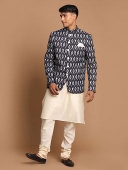 Vastramay - Men Black And Cream Viscose Ethnic Combo (Set of 3)