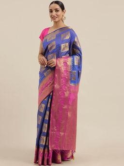 Mimosa - Women Kanjivaram Silk Saree With Unstitched Blouse