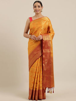 Mimosa - Women Kanjivaram Silk Saree With Unstitched Blouse