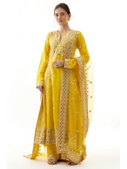 Gopi Vaid - Yellow Embroidered Kurta Pants Dupatta