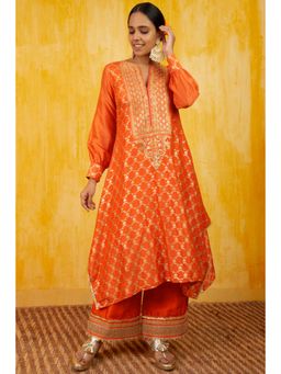 Gopi Vaid - Marigold Marodi Embroidered Kaftan Tunic Set