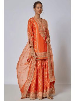 Gopi Vaid - Marigold Brocade Short Garara Set
