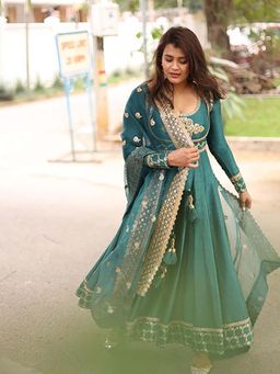 Gopi Vaid - Hebah Patel in Marigold Brocade AG Set