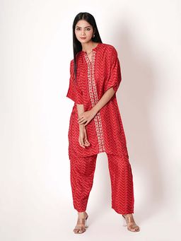 Kameez - Persian Red Gota Work Bemberg Silk Co-ord Set