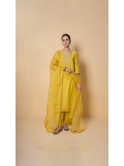 Kameez - Bright Amber Marori Work Yellow Chanderi Suit Set