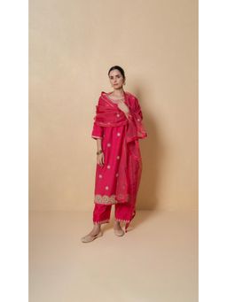 Kameez - Cherry Dusk Marori Work Red Chanderi Suit Set