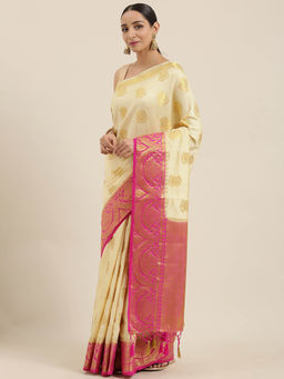 Mimosa - Women Kanjivaram Silk Saree With Unstitched Blouse