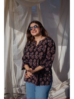 The Indian Ethnic Co. - Black Ajrakh Cotton Short Top