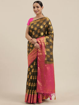 Mimosa - Women Kanjivaram Silk Saree With Unstitched Blouse