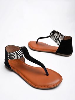 Shoetopia - Stylish Ethnic Black Flat Sandals for Women