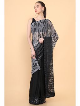 Soch - Women Grey Net Embellished/Sequined Saree with Unstitched Blouse