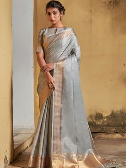 Odette - Maheshwari Silk Grey Women Soothing Saree with Unstitched Blouse