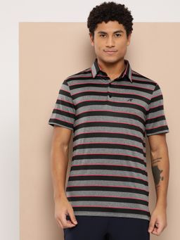 Alcis - Black Men Striped Polo Collar Dry Tech Golf T-Shirt