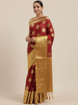 Mimosa - Women Kanjivaram Silk Saree With Unstitched Blouse
