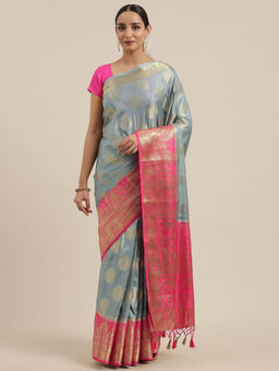 Mimosa - Women Kanjivaram Silk Saree With Unstitched Blouse